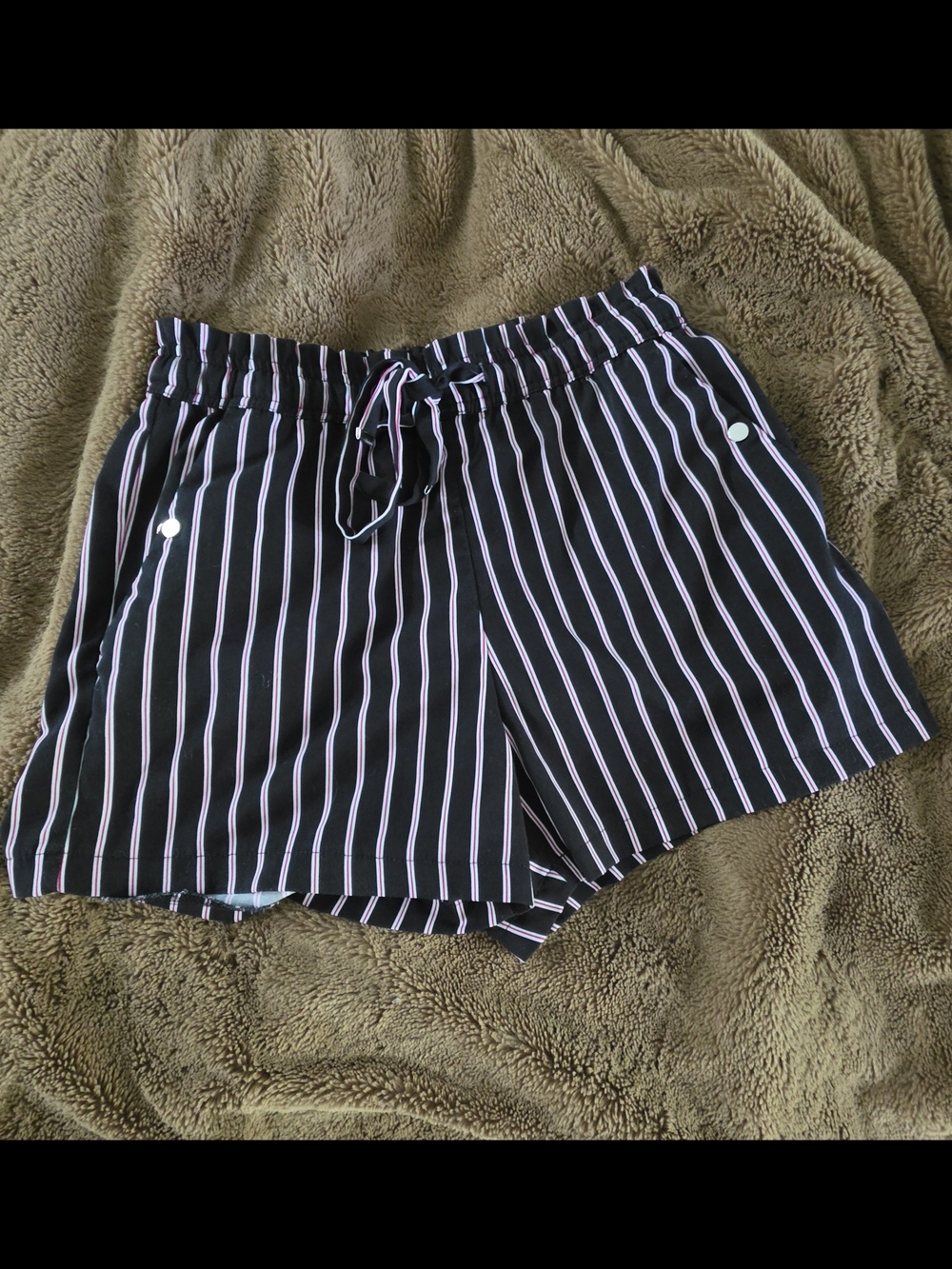 Dynamite Black Shorts with White and Pink Pinstripes